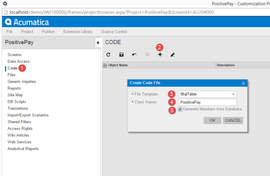 Create a new code file using the template IBqlTable