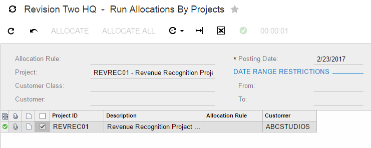 Select your project and press the allocate button