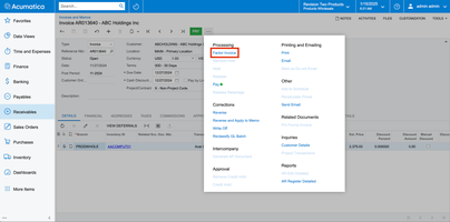Facteur Traitement des factures dans la section Factures et mémos