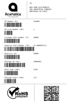 Etiqueta con una mezcla de códigos de barras 1D y 2D, y logotipos