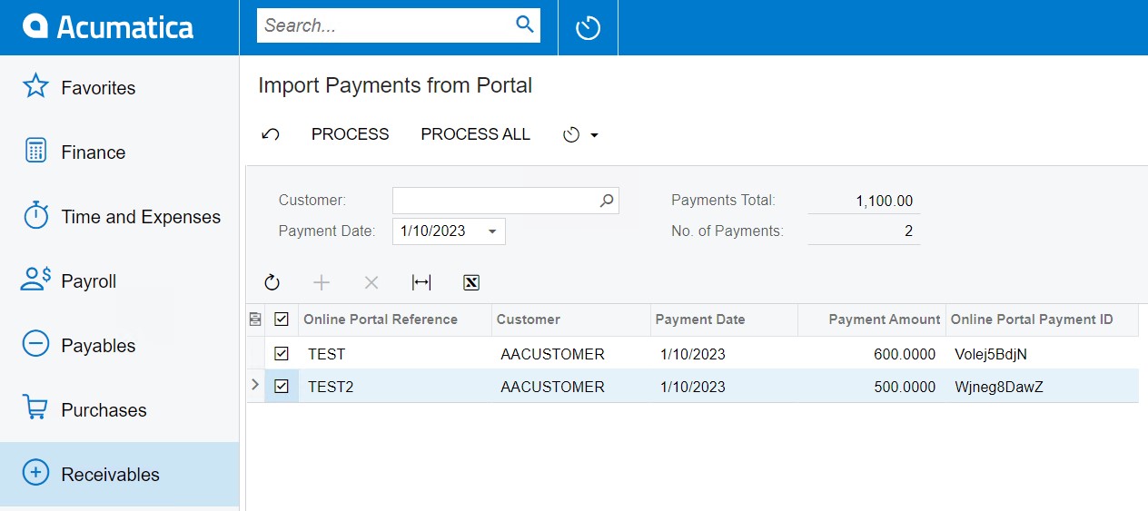 Import payments from portal