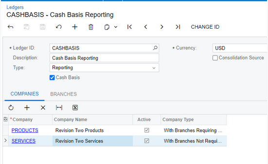 Cash basis ledger