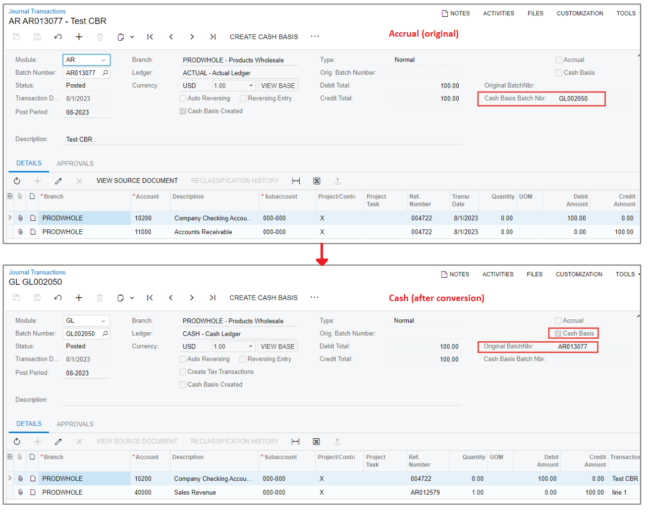 Conversion de la comptabilité d'exercice en comptabilité de caisse