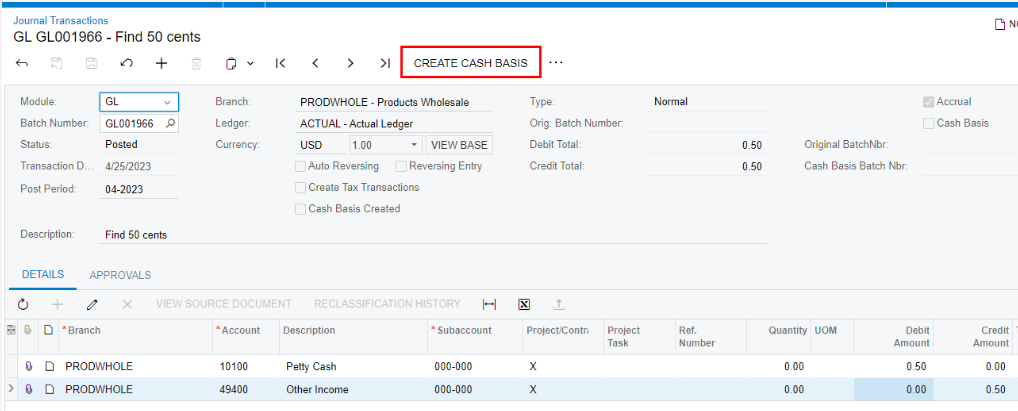 Journal transactions