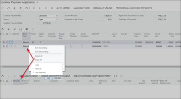 Faciliter l'appariement des paiements en utilisant le filtre Type d'appariement