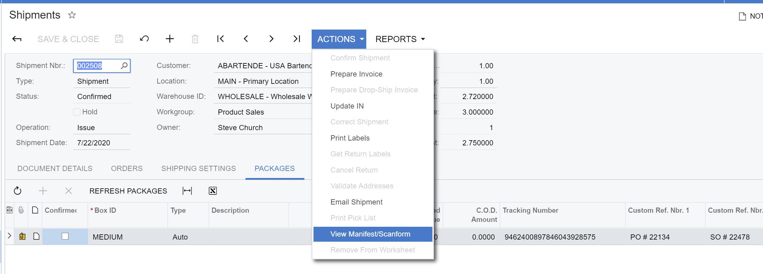 View Manifest/Scan Form