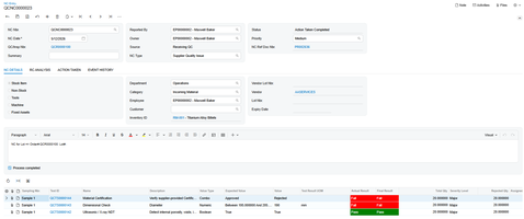 Gestion de la qualité pour Acumatica- NC (entrée de non-conformité)