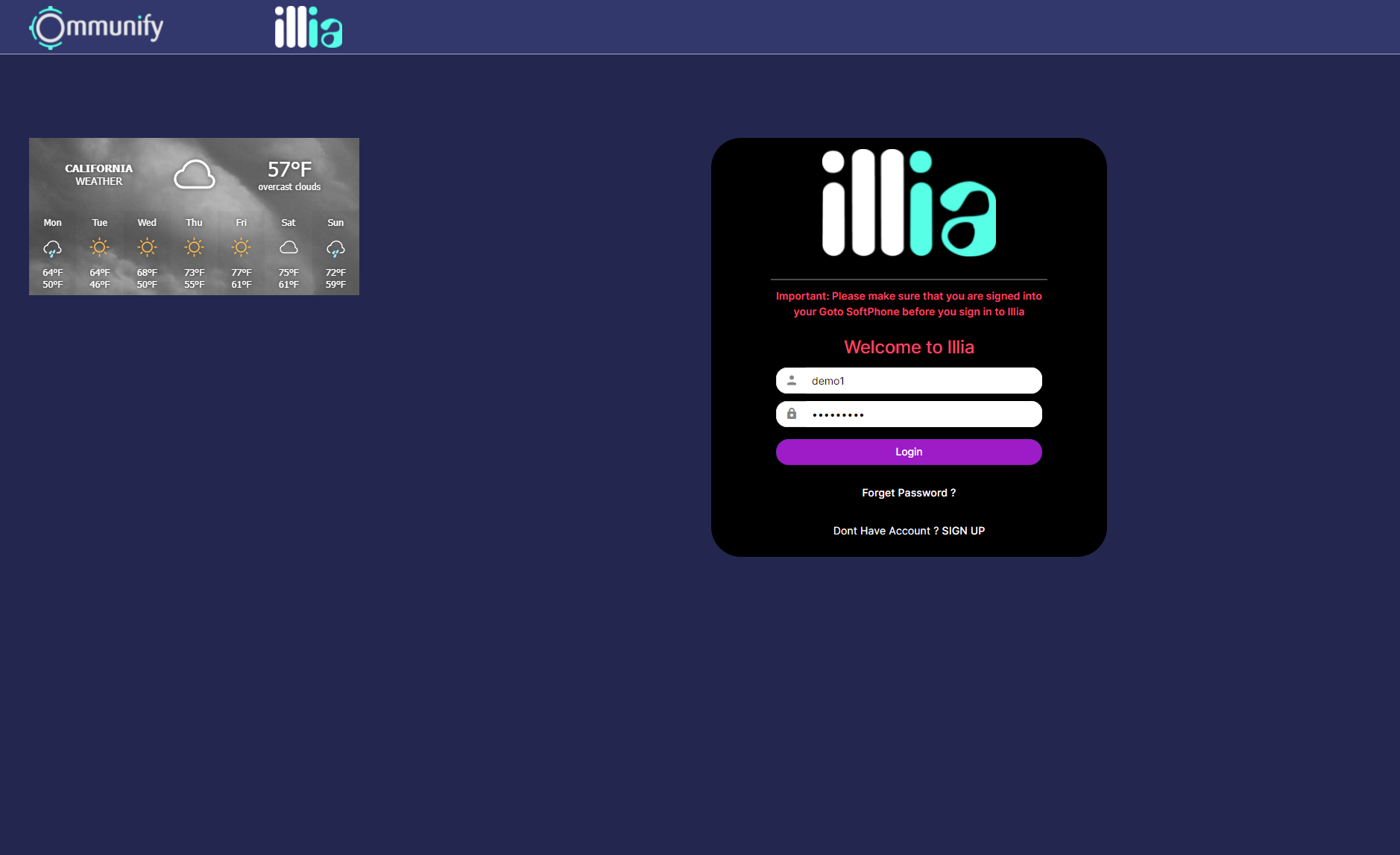 illia Login Screen