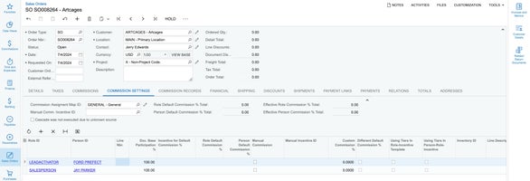 Paramètres de commission sur le document de vente