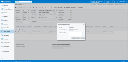 Requesting PayPal Payment on the Sales Order Screen