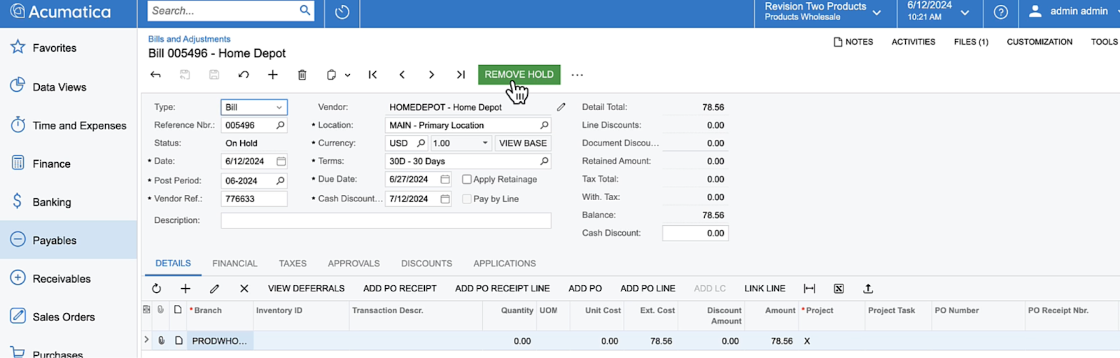 Factures en Acumatica