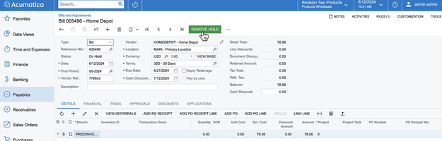 Facturas en Acumatica
