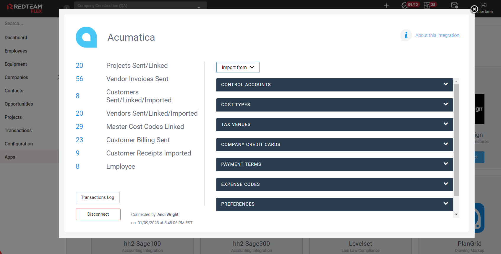 Acumatica App Card dans RedTeam Flex