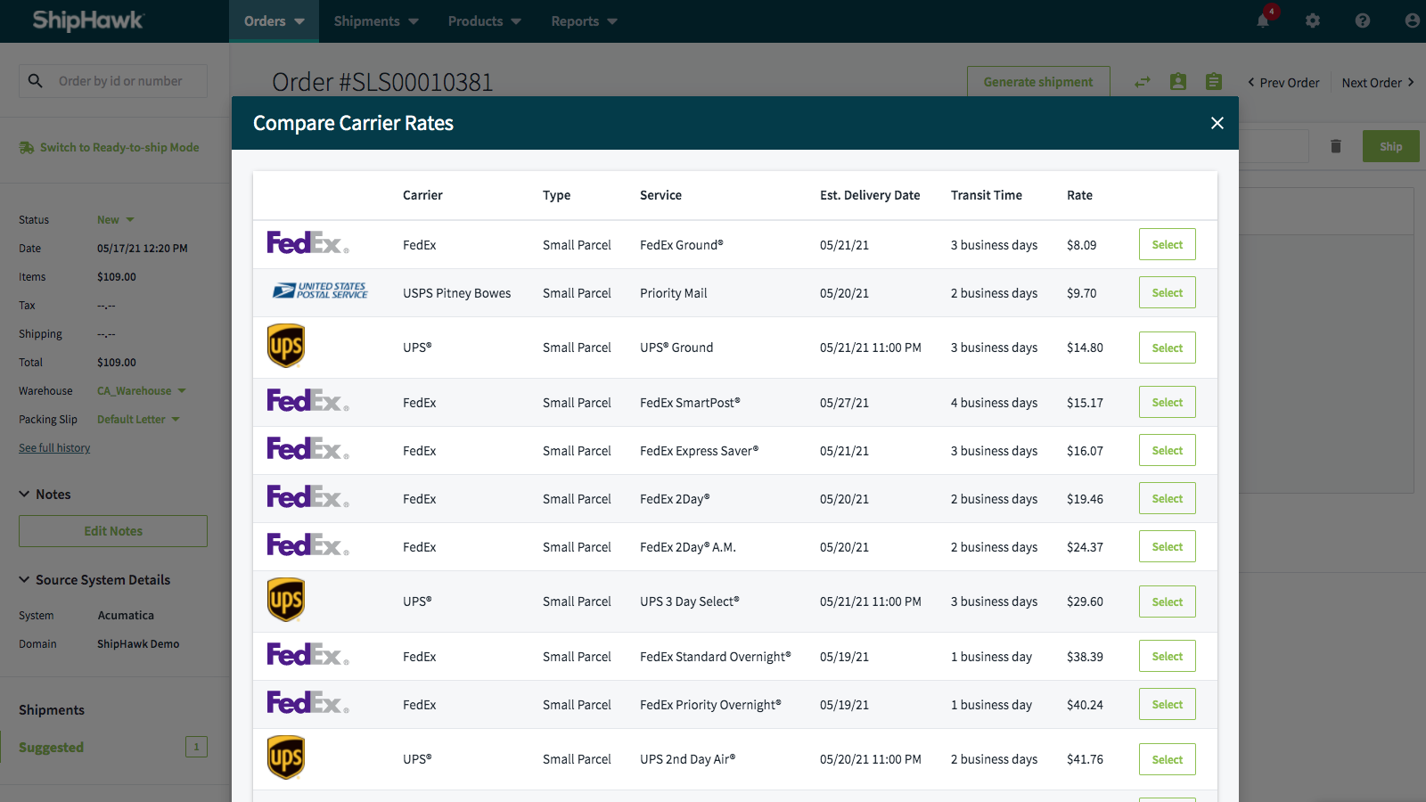 Parcel Rate Shopping Example