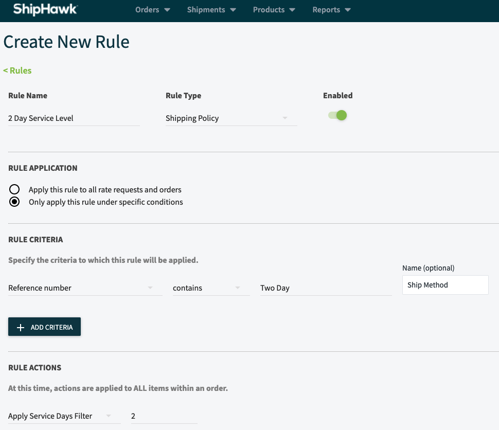 Configurable Business Rules - Shipping Policy