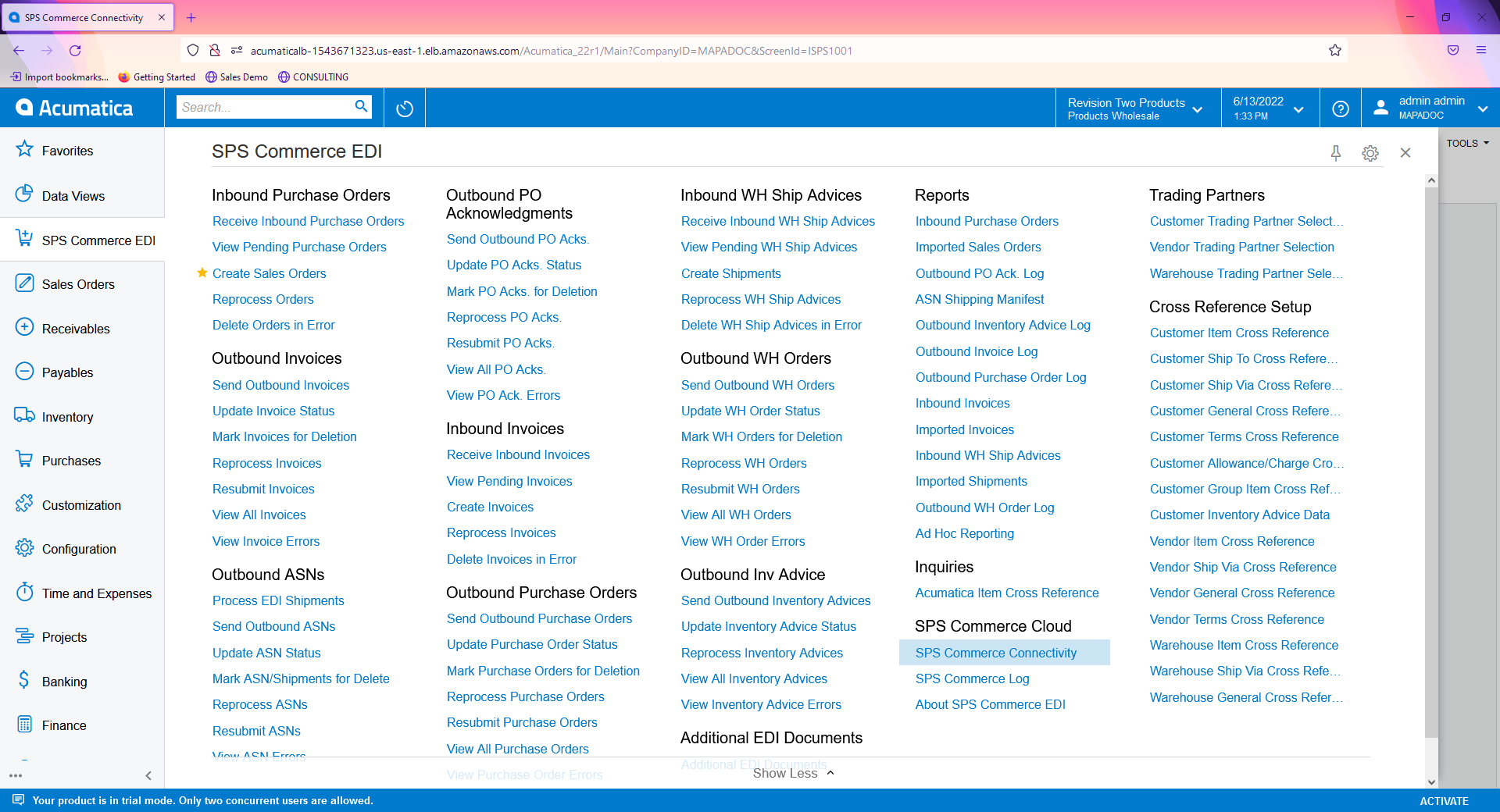 SPS Commerce Menu