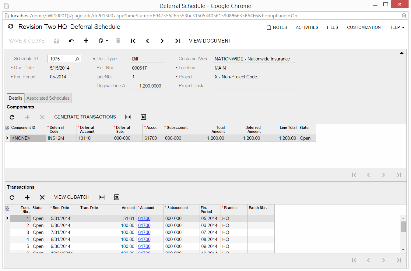 Deferred and Prepaid Expenses in Acumatica Cloud ERP Software