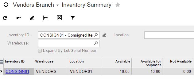 Vendors Branch - Inventory Summary.