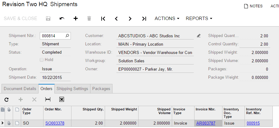 How to Implement Consigned Inventory in Acumatica Cloud ERP Software Revision Two HQ - Shipments.