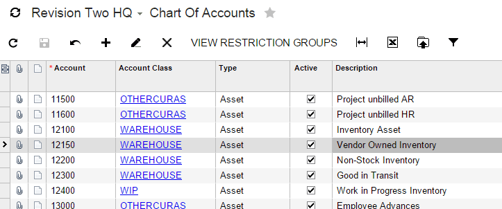 Revision Two HQ - Chart of Accounts.