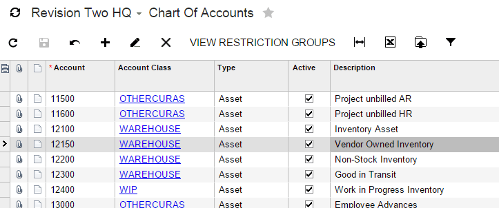 How to Implement Consigned Inventory in Acumatica Cloud ERP Software Revision Two HQ - Chart of Accounts.