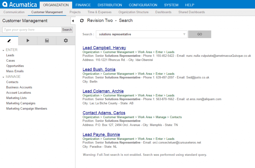 Universal Search in Acumatica