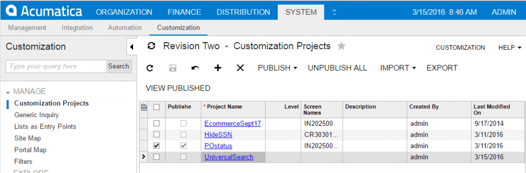 Universal Search in Acumatica