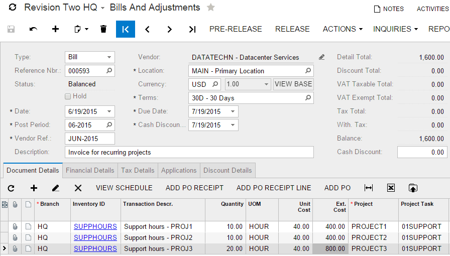 Recurring Billing Using Projects