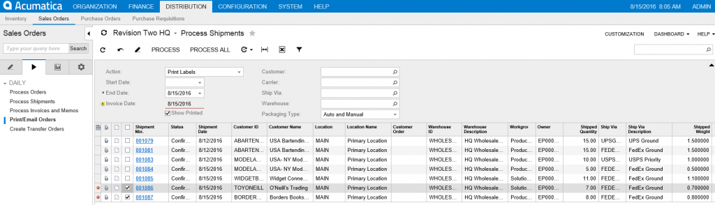 Print labels using the batch process screen