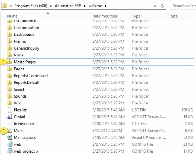 The main.aspx file is located in the root of website folder