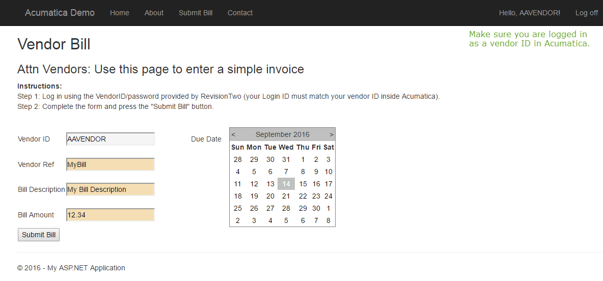 The vendor bill demonstration
