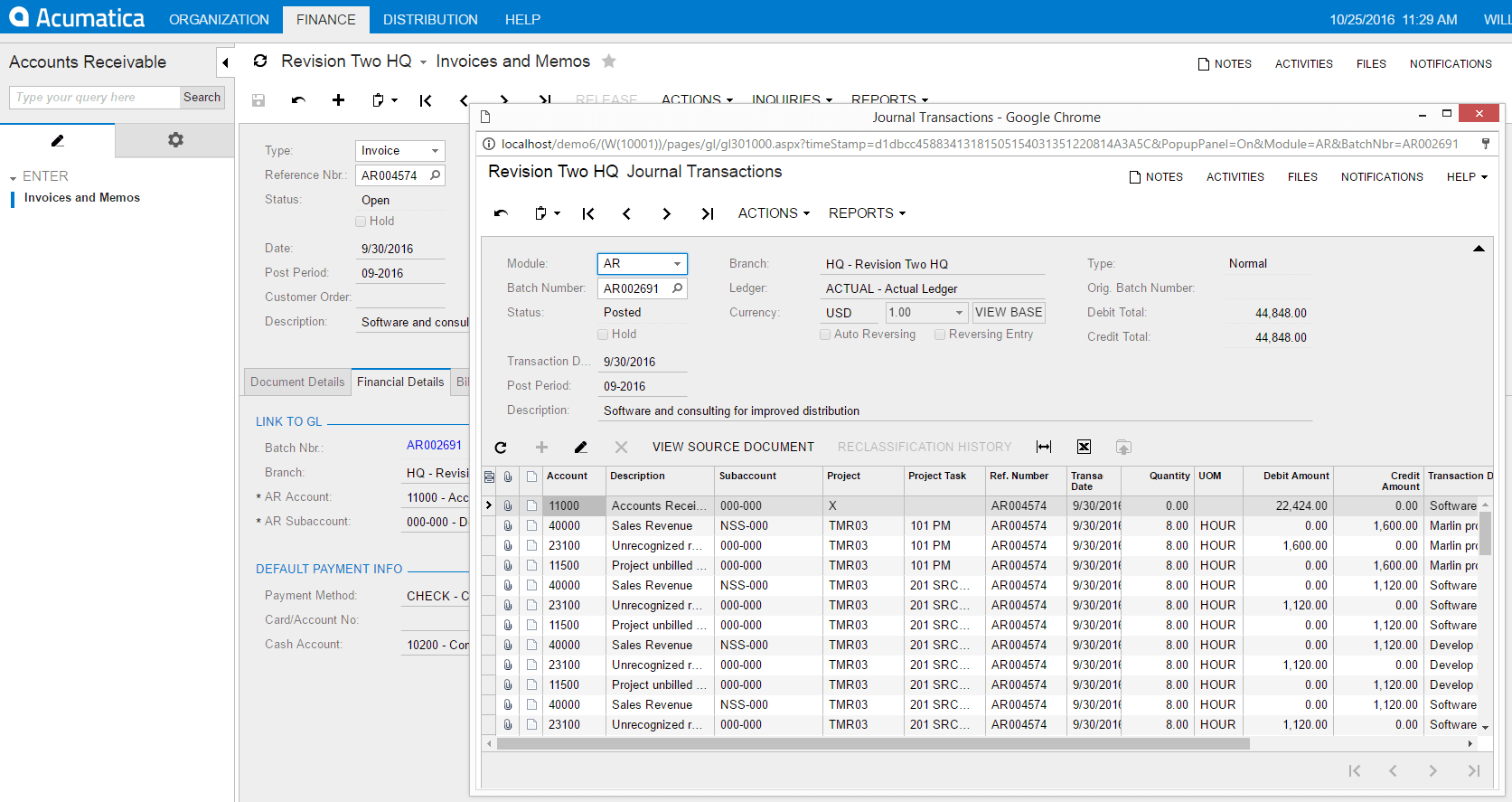 Clicking the Batch Nbr. link in the Financial Details tab