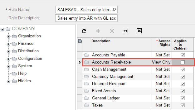 Set Accounts Receivable permission to View Only