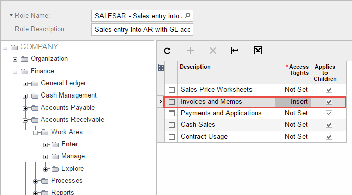 Set Invoices and Memos permission to Insert