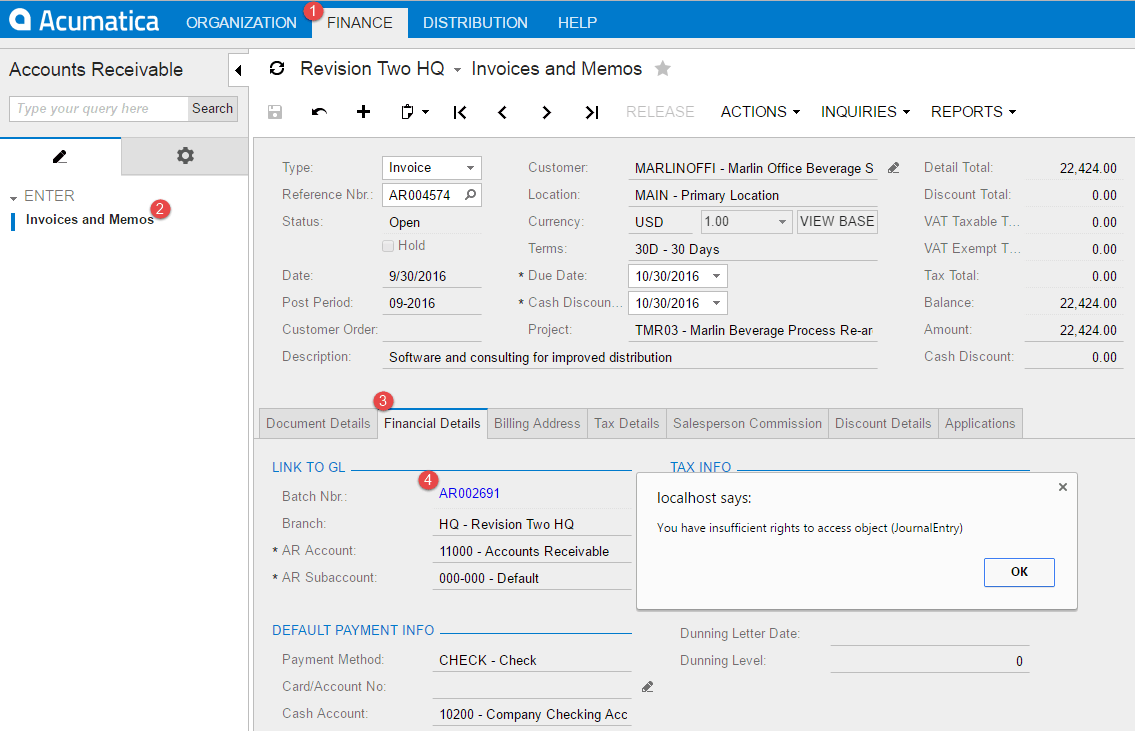 You have insufficient rights to access object (Journal Entry)