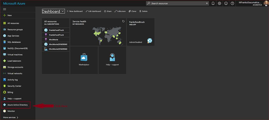 Azure Portal’s dashboard where you manage various services and resources. 