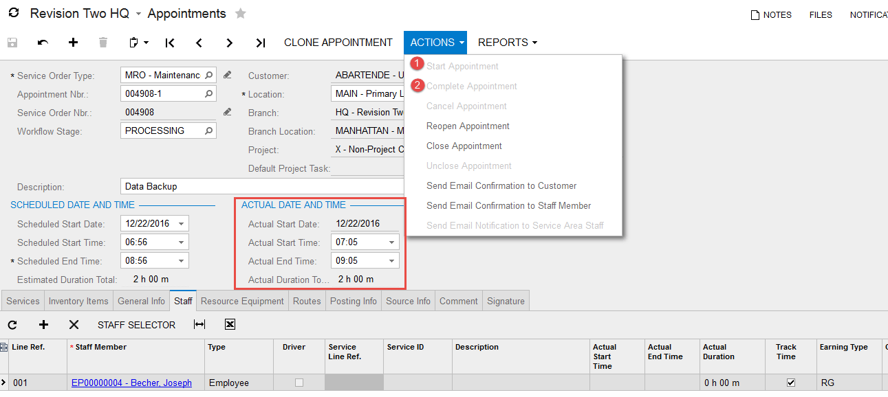 Start and complete the appointment Start and complete the appointment