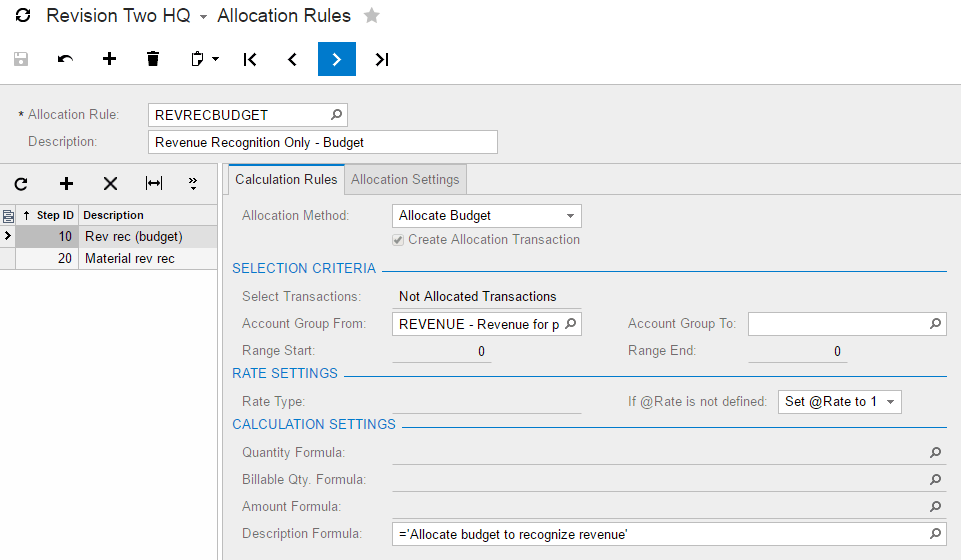 Complete the Calculation Rules tab 