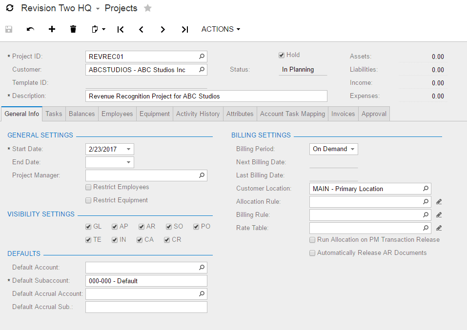 Create the project and task