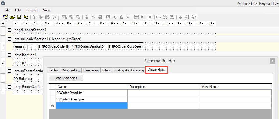 Acumatica includes a feature that is exposed in the Viewer Fields tab of the Schema Builder of the Report Designer