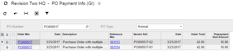 Generic inquiry with the purchase order number