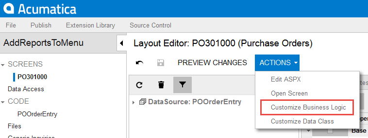 Select the option to Customize Business Logic