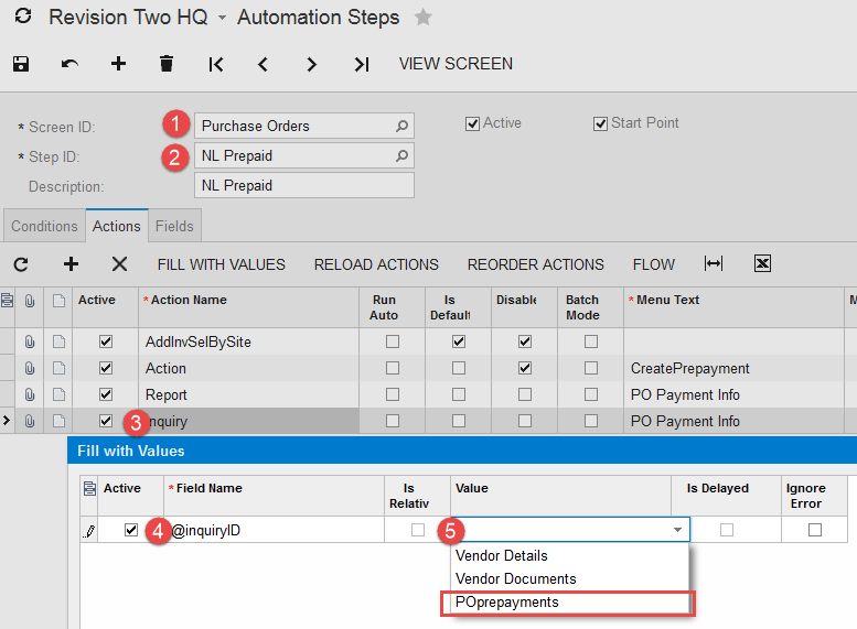 Use Automation Steps to add Inquiry to the Screen
