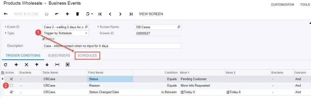 Business Events_Create Schedule to Inspect Data