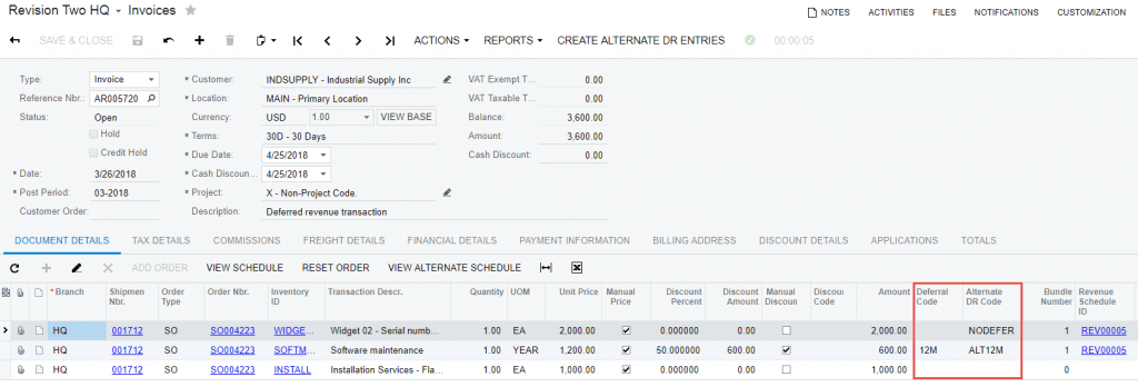 Standard Deferral Codes and Alternate Deferral Codes Invoice