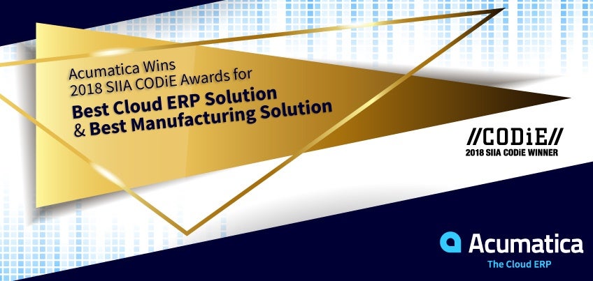 Acumatica Wins 2018 SIIA CODiE Awards for Best Cloud ERP Solution and Best Manufacturing Solution