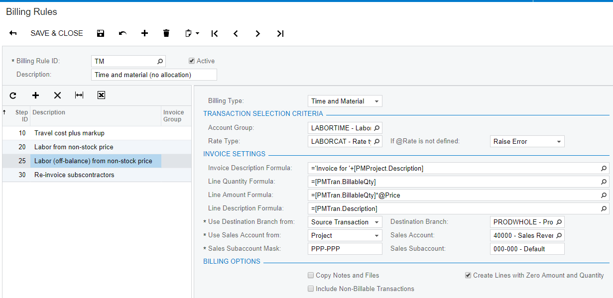 Billing rule example 