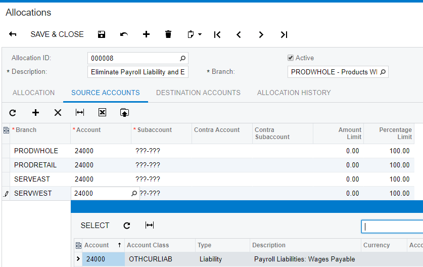 GL Allocation to automate eliminating wage liabilities and expenses