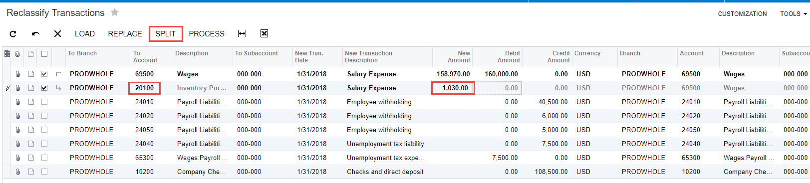 Split the line containing Salary expense