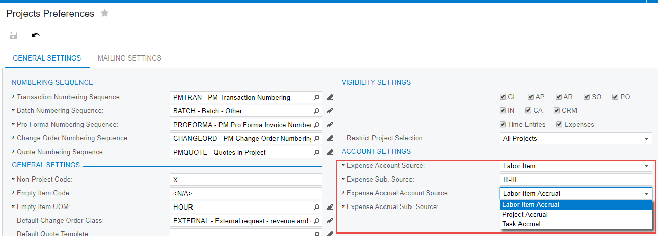 project preferences
